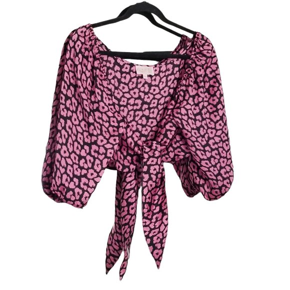 Club L London Tops - ASOS Club L London Tie Open Front Pink Leopard Crop Top, Size 10